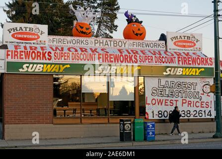 Phatboy Halloween fireworks store in Vancouver, BC, Canada Stock Photo
