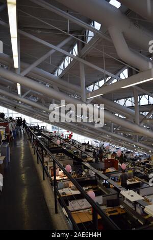 The trays at Gund Hall, Harvard Graduate School of Design, showing the sloping ceiling structure and design studios where architecture students work. Stock Photo