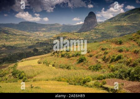 Ethiopia, Amhara Region, Gazara, volcanic agricultural landscape beyond agricultural, fields Stock Photo