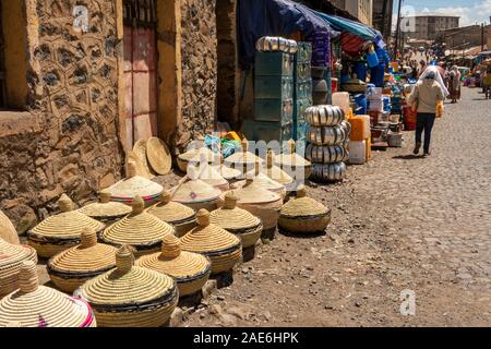 Ethiopia, Amhara Region, Gondar, Arada Market, injera baskets on display Stock Photo