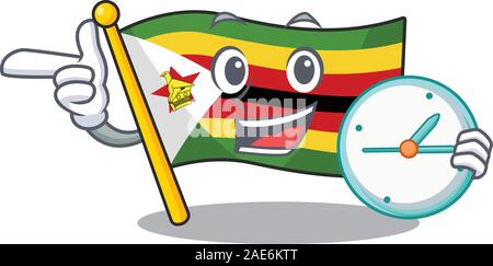 With clock smiling flag zimbabwe cartoon character style Stock Vector