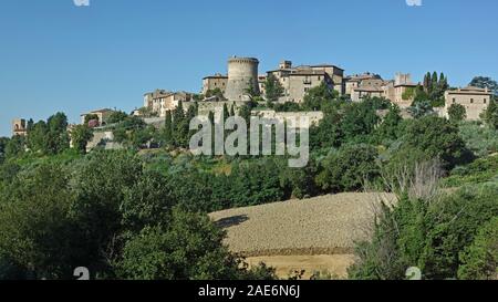 foreshortening of the village of Gualdo Cattaneo, Umbria, Italy Stock Photo
