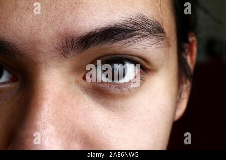 Close up photo of eyebrows and eyes of Asian teenager Stock Photo