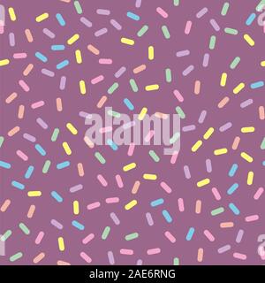 Seamless pattern of purple donut glaze with many decorative sprinkles. Stock Vector