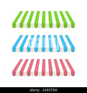 Set of colorful striped awnings for shop and marketplace. Stock Vector