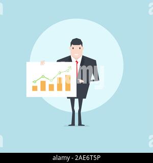 The businessman present growing business graph go to success. Stock Vector