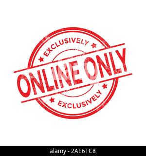 Online Only stamp. Red round grunge sign isolated. Stock Vector