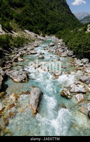 Valbona river in the beautiful Valbona valley in the Dinaric Alps in Albania Stock Photo