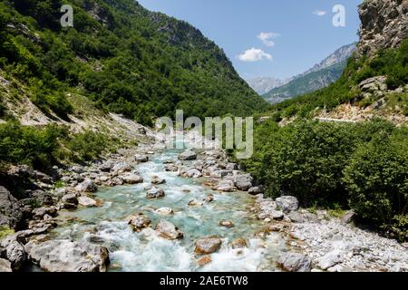 Valbona river in the beautiful Valbona valley in the Dinaric Alps in Albania Stock Photo