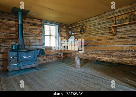 Inside of Grey Owl's Cabin on the shores of Lake Ajawaan, Prince Albert National Park, Saskatchewan, Canada Stock Photo