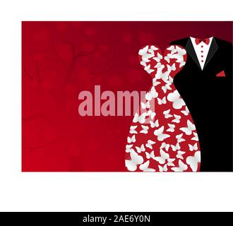 Wedding greeting or invitation card illustration. Wedding abstract background with bride and groom dress. Vector EPS10. Stock Vector