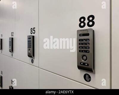 Close up view of digital lockers. Stock Photo