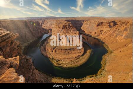 Aerial shot of the famous Horseshoe Bend and Colorado river, AZ Stock Photo