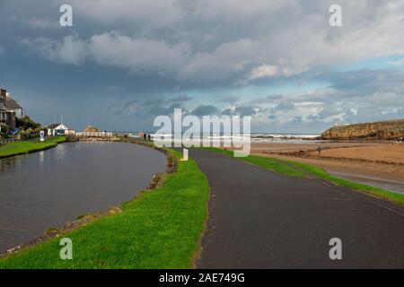 Bude Canal meets the Sea Stock Photo