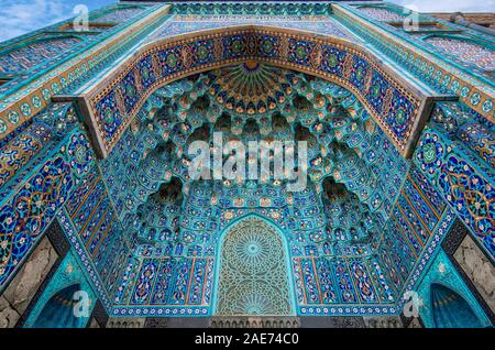 Mosaic decoration of entrance of one portal at Saint Petersburg Mosque in Russia Stock Photo