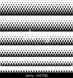 Set of six geometric patterns .Black diamonds on a white background.Radial method of construction.Seamless in one direction.SHORT FADE OUT. Stock Vector