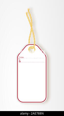 Realistic mock up illustration of some gift tags. Space is provided for your own copy paste text. Blank tag with rope isolated on white background Stock Vector
