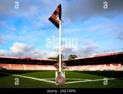 Vitality Stadium, Bournemouth, Dorset, UK. 7th Dec, 2019. English Premier League Football, AFC Bournemouth versus Liverpool; Corner flag and programme at Vitality Stadium - Strictly Editorial Use Only. No use with unauthorized audio, video, data, fixture lists, club/league logos or 'live' services. Online in-match use limited to 120 images, no video emulation. No use in betting, games or single club/league/player publications Credit: Action Plus Sports/Alamy Live News Stock Photo