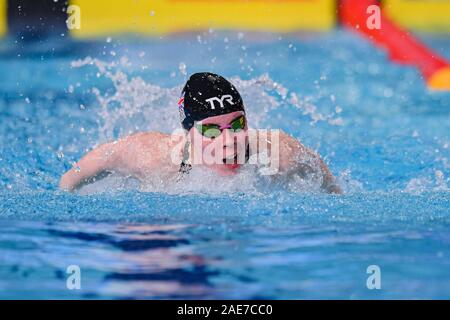 GLASGOW, UNITED KINGDOM. 07th Dec, 2019. Laura Stephens (GBR) competes in Women's 100M Butterfly Preliminary (H3/4) during day 4 of the  LEN European Short Course Swimming Championships 2019 at Tollcross International Swimming Centre on Saturday, 07 December 2019. GLASGOW SCOTLAND. Credit: Taka G Wu/Alamy Live News Stock Photo