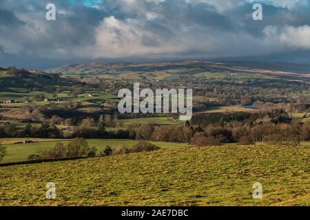 Dramatic Light over Lunedale and the village of Mickleton from Folly Top Stock Photo