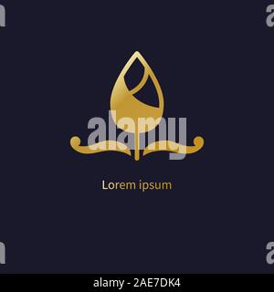 Line abstract flower logo, minimal gold flower icon, vector floral illustration Stock Vector