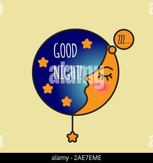 Sleeping moon with stars, cute baby night illustration, good night card, vector swenn doodle character Stock Vector