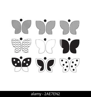 Set of geometric butterfly, black and white decorative collection of nature elements Stock Vector