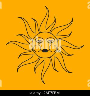 Sun tatoo, vector line sign, face of sun Stock Vector