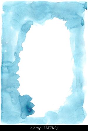 Blue watercolor frame. Colorful abstract texture. Hand paint design elements. Brush watercolor splash. Artistic background. Grunge paint frame. Handma Stock Photo