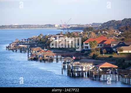 The view at dusk of Jacksonville city residential district by St. Johns River (Florida). Stock Photo