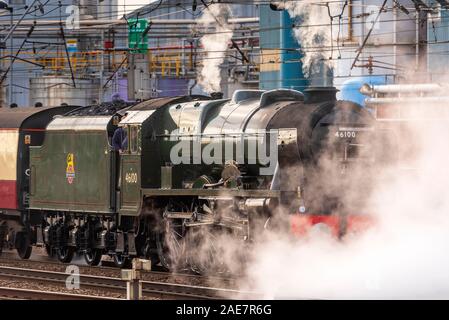 Heritage retsored steam locomotive The Royal Scot at Warrington Bank Quay station. Stock Photo