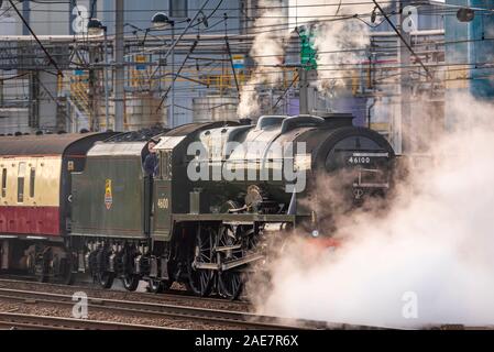 Heritage retsored steam locomotive The Royal Scot at Warrington Bank Quay station. Stock Photo