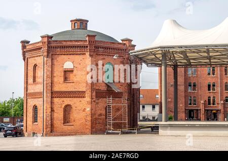 Heritage preservation adaptive reuse of former factory redeveloped as hotel brewery restaurant and concert venue in Wittenberge Brandenburg Germany. Stock Photo