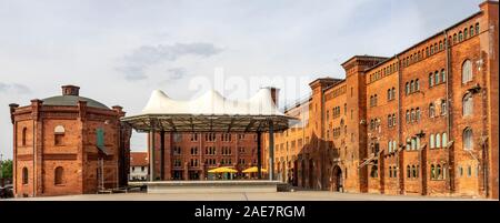 Heritage preservation adaptive reuse of former factory redeveloped as hotel brewery restaurant and concert venue in Wittenberge Brandenburg Germany. Stock Photo