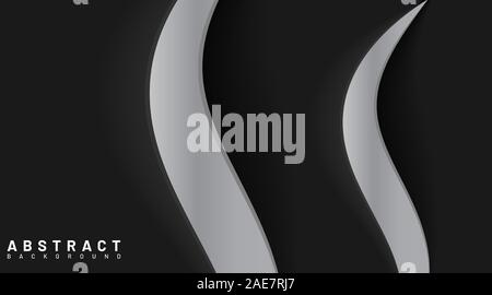 abstract vector background. silver waves and black paper texture . 3d design illustration Stock Vector