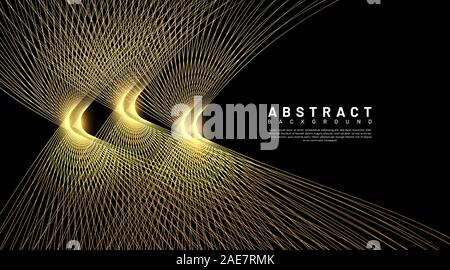 abstract vector background.Line golden wave on black background. design illustration Stock Vector