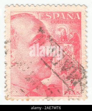 MERIDA, EXTREMADURA, SPAIN;  DIC, 01, 2.018 - Stamp showing a portrait of General Francisco Franco 1892-1975. CIRCA 1949 Stock Photo