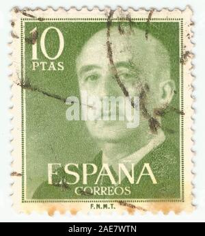 MERIDA, EXTREMADURA, SPAIN;  DIC, 01, 2.018 - Stamp showing a portrait of General Francisco Franco 1892-1975. CIRCA 1949 Stock Photo