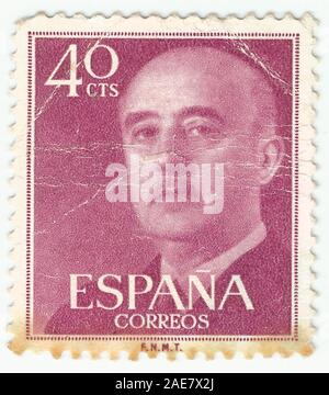 MERIDA, EXTREMADURA, SPAIN;  DIC, 01, 2.018 - Stamp showing a portrait of General Francisco Franco 1892-1975. CIRCA 1949 Stock Photo