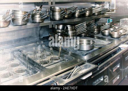 Typical kitchen of a restaurant shot in operation, toned image Stock Photo