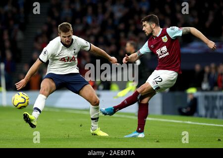 Burnley's Robbie Brady (right) and Tottenham Hotspur's Eric Dier (left) in action during the Premier League match at the Tottenham Hotspur Stadium, London. Stock Photo