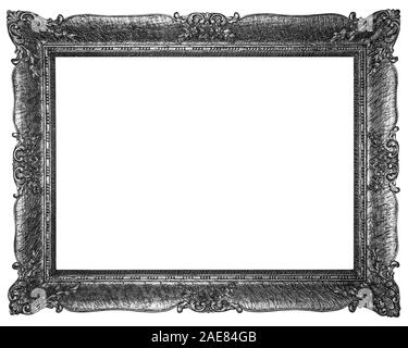 Old wooden silver plated rectangle Frame Isolated on white background Stock Photo