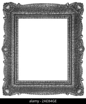 Old wooden silver plated rectangle Frame Isolated on white background Stock Photo