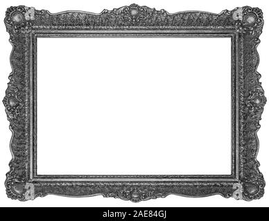Old wooden silver plated rectangle Frame Isolated on white background Stock Photo