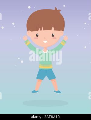 happy childrens day, cute little boy hands up celebrating vector illustration Stock Vector