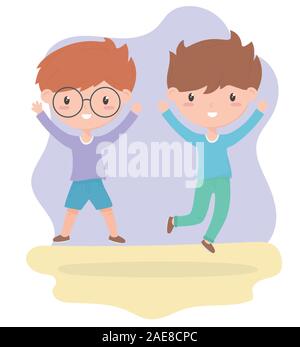 happy childrens day, cute little boys cartoon celebration vector illustration Stock Vector