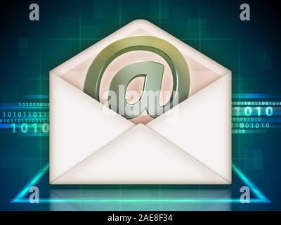 Open mail envelope with an email symbol. 3D illustration. Stock Photo