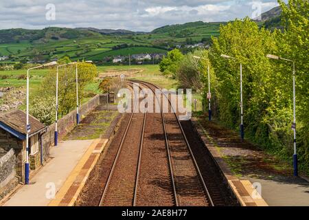 Kirkby-in-Furness, Cumbria, England, UK - May 02, 2019: Two platforms of the Railway Station Stock Photo