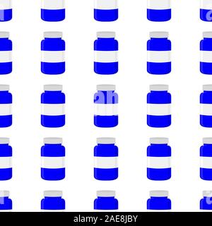 Illustration on theme big colored set different types of pills inside close jar. Pill pattern consisting of collection jars with quality control close Stock Vector