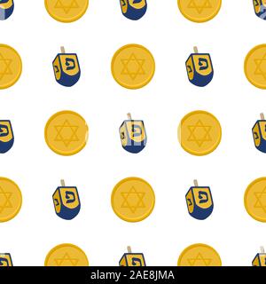 Illustration on theme big colored pattern Hanukkah, seamless set dreidel. Seamless pattern consisting of collection dreidel, accessory holiday Hanukka Stock Vector